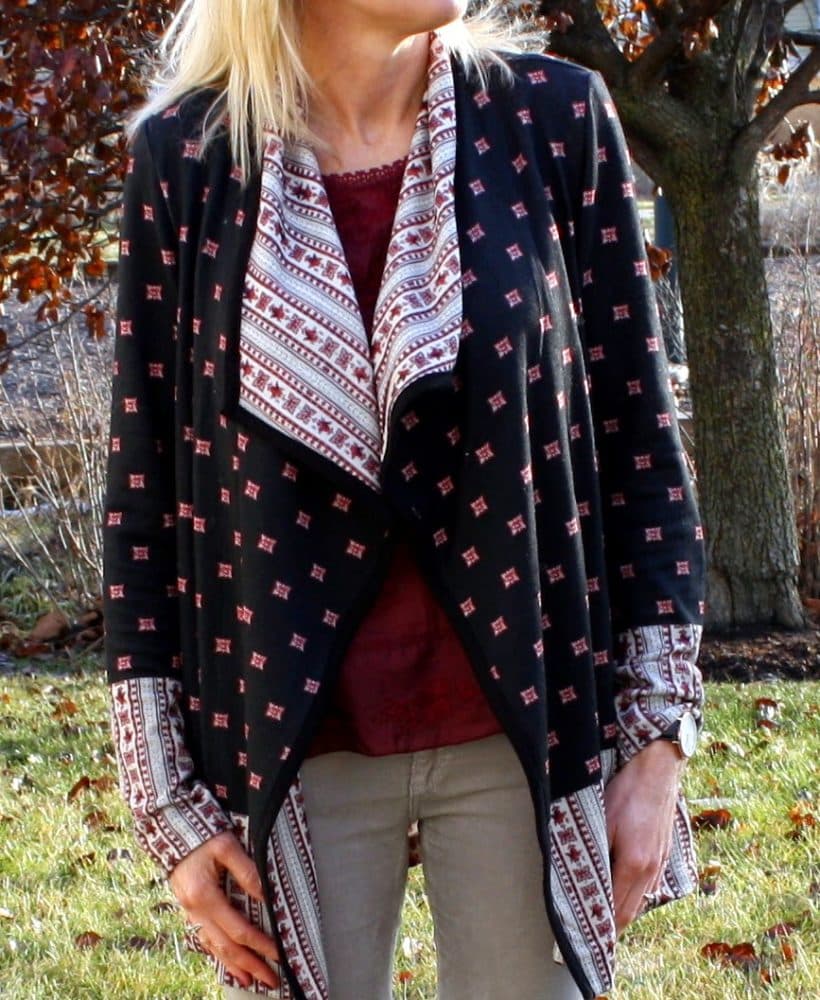 Pink and Burgundy Printed Cardigan