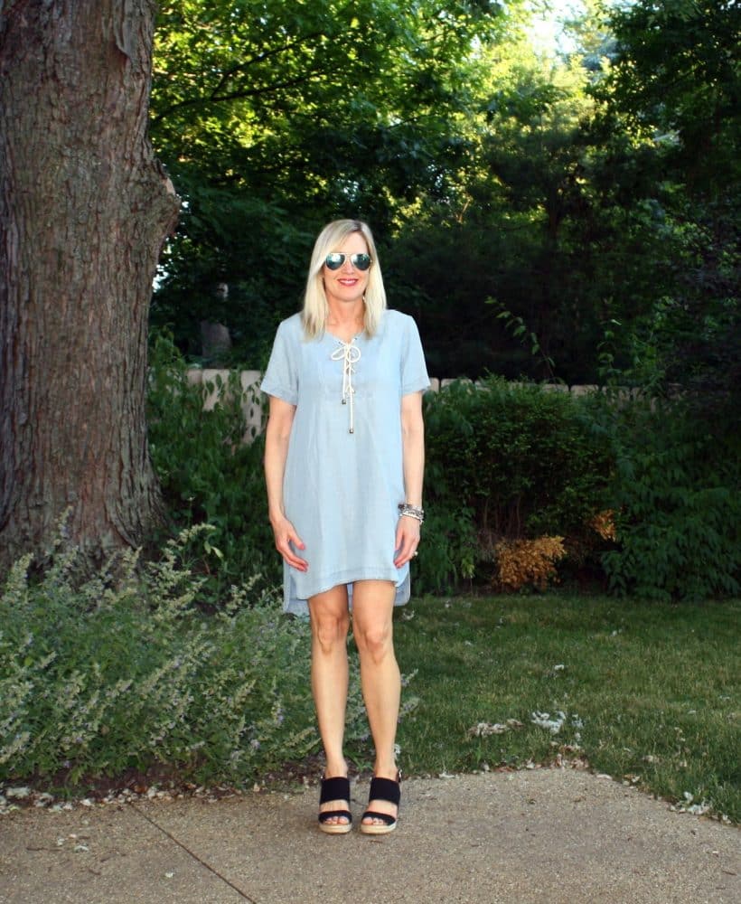 Chambray Lace-Up Dress