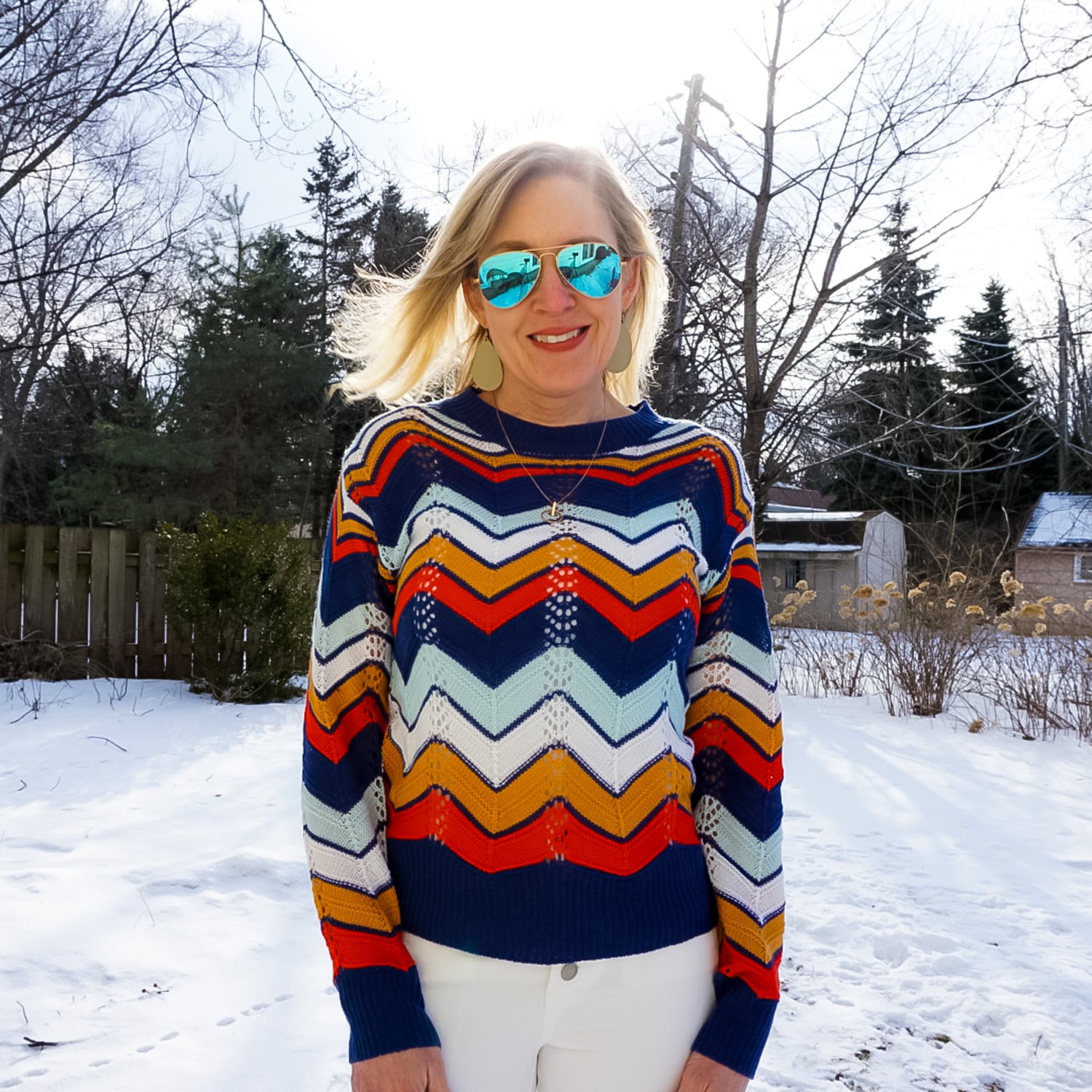 Chevron Sweater + White Denim