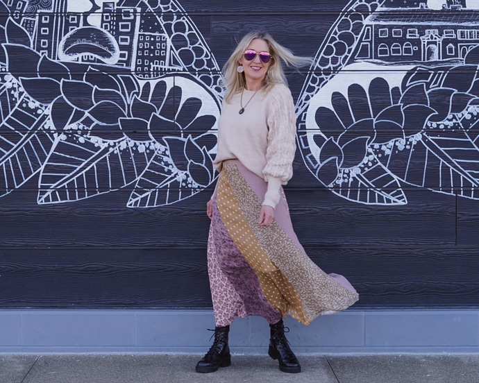 Midi Skirt and Combat Boots - Doused in Pink