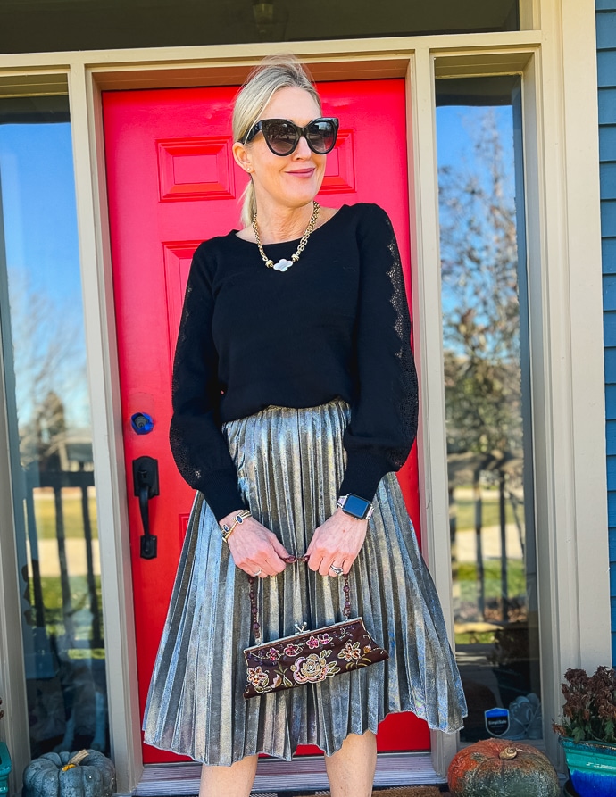 Black outfit & silver bag, Obsessions Now Blog