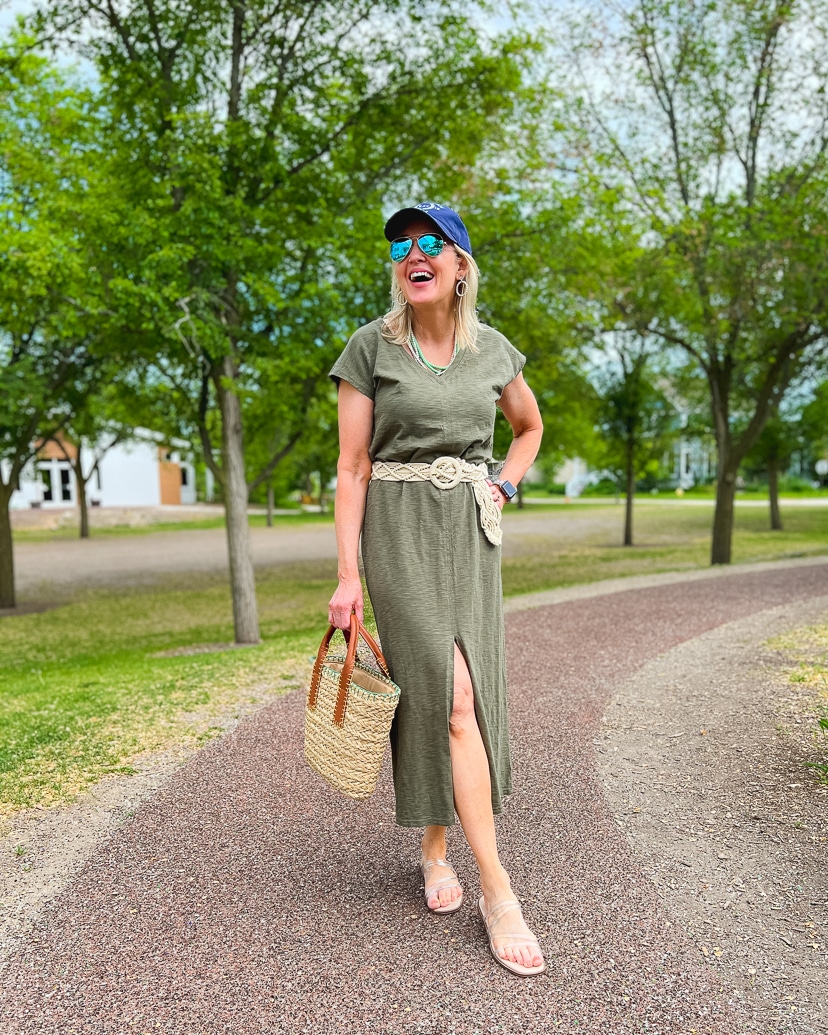 How to Easily Style an Olive Green Dress - Doused in Pink