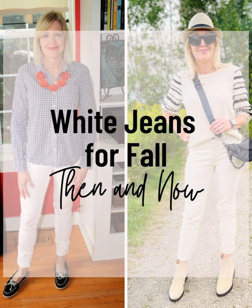 White Jeans Fall Outfit Then and Now