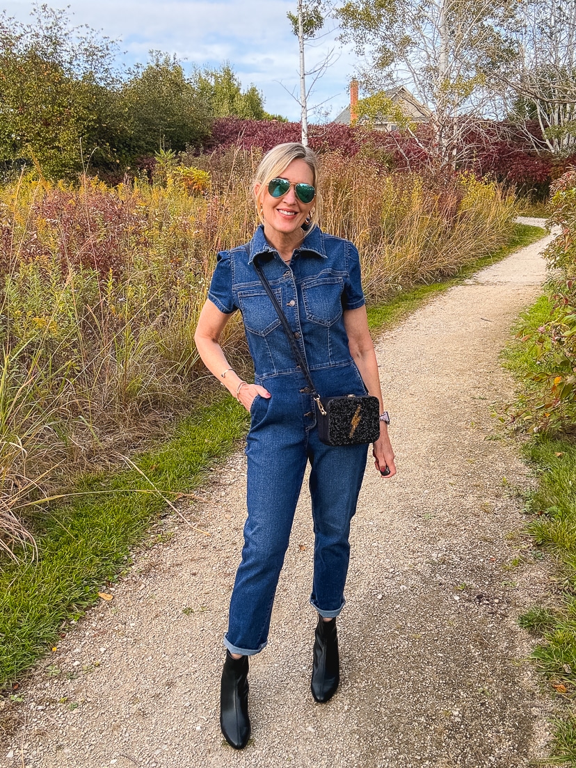How to Style a Denim Jumpsuit - Doused in Pink
