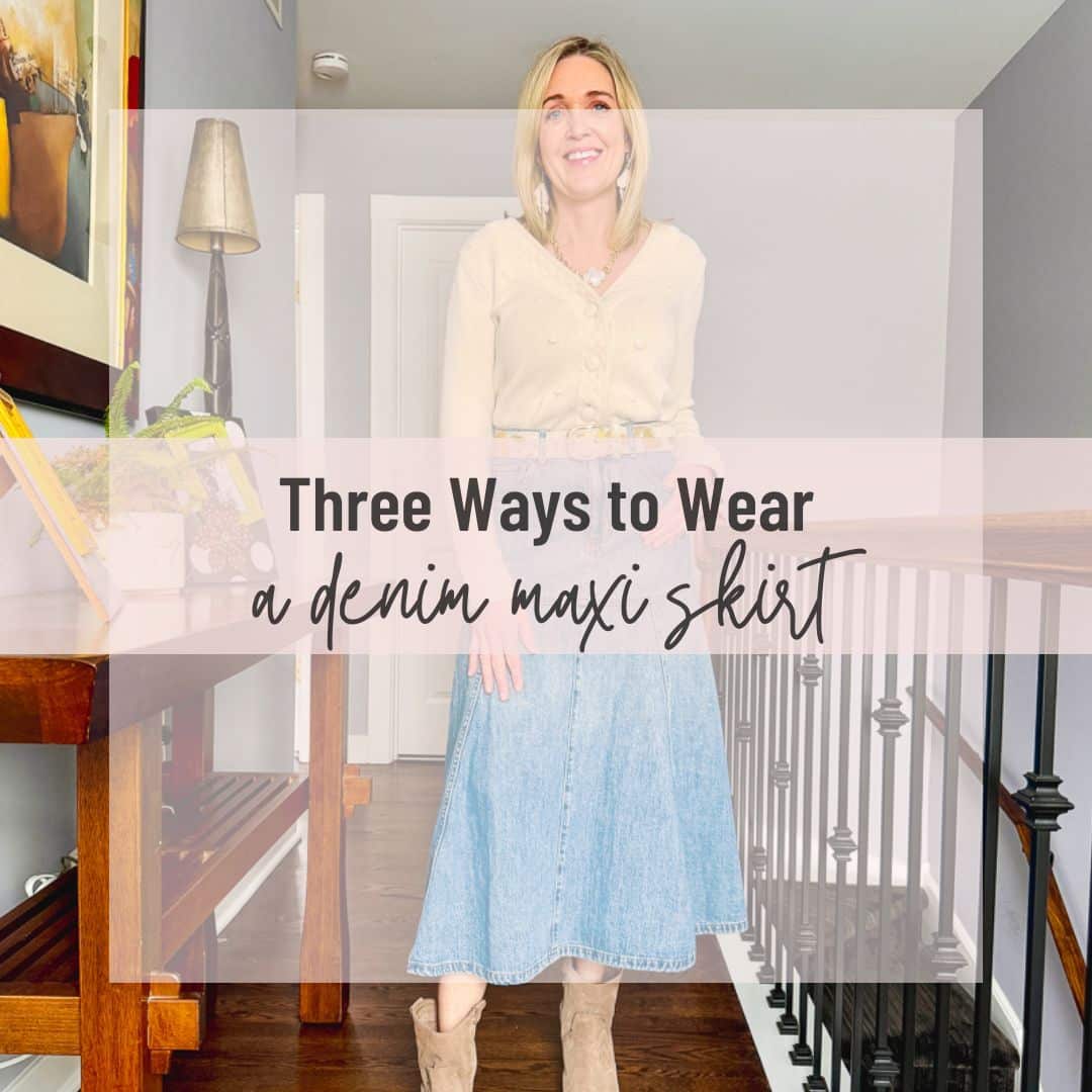 3 Ways to Style a Long Denim Skirt - Doused in Pink
