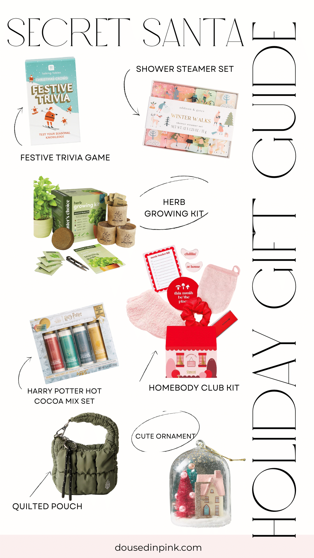 collage with secret santa gifts that are under $20