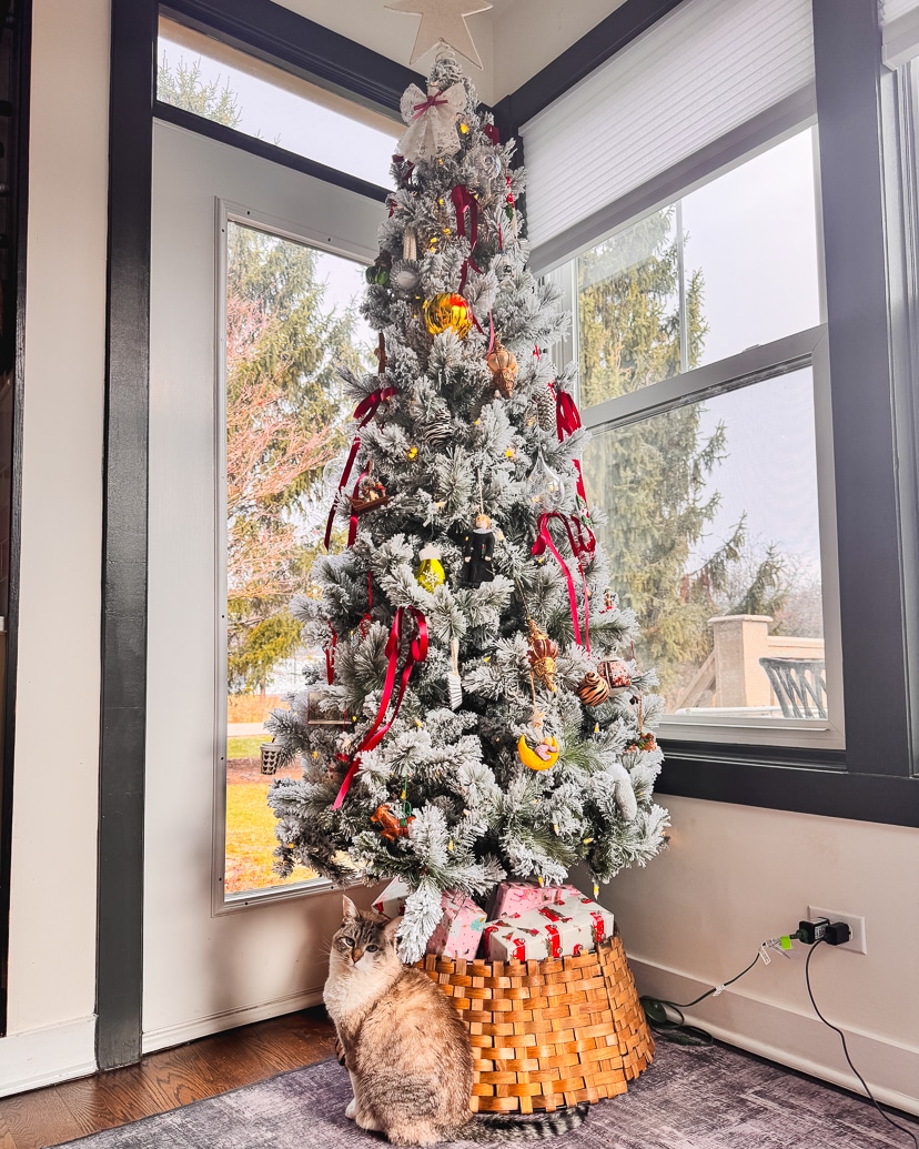 slim artificial flocked Christmas tree